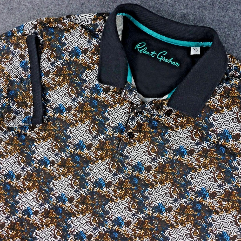 Robert Graham Polo Shirt Men's XL Multicolor Geometric Pattern Cotton New - Picture 2 of 16